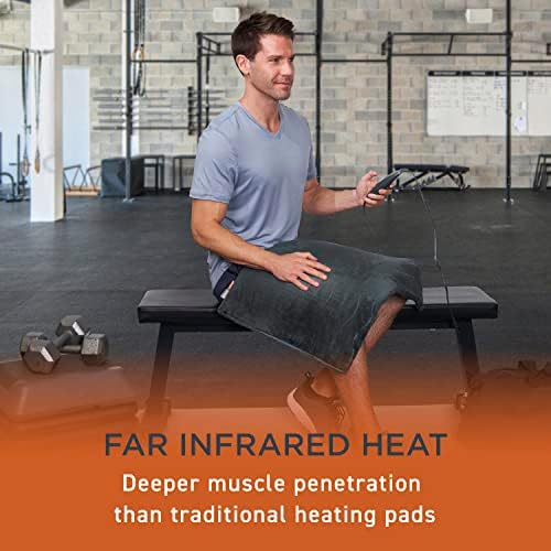 Pure Enrichment PureRelief Pro Far Infrared Ultra-Wide Heating Pad - Muscle Relief for Back, Neck, Shoulder, & Knee Pain in Athletes, 4 Heat Settings, Dry/Moist Heat, 20” x 24” Wide Size (Iron Gray)