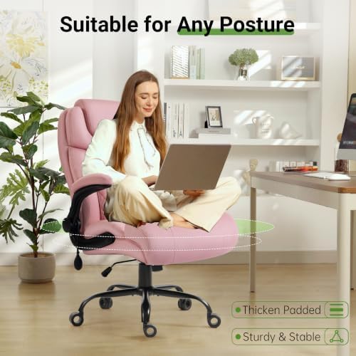 Office Chair, Big and Tall Executive Chair with Air-Lumbar Support, Breathable Desk Computer Chair with Adjustable Flip-up Armrests, Wide Cushion Seat Swivel Home Office Chair
