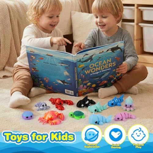 15pcs 3D Printed Animals, Multicolor Ocean Figurines for Kids