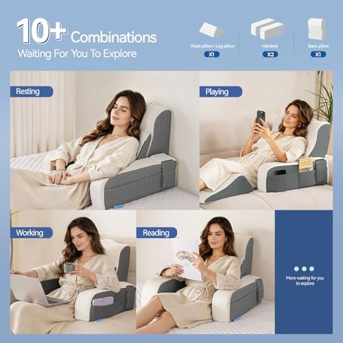 Kayfia Reading Pillow, Gel Memory Foam Back Rest Pillow, 19", White