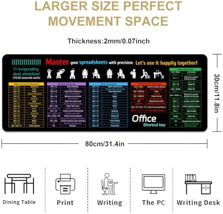 Word/Excel/Power Point/Office Sheet Desk Pad Mat,XL 31.4 x 11.8 in
