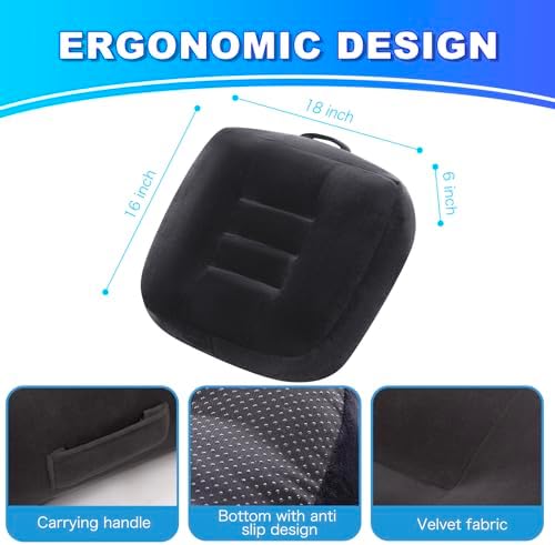 Extra Thick Seat Cushion, Large Chair Cushion Booster for Office Chair to Rise Height, Velvet Cover with Handle and Anti-Slip Bottom, PP Cotton Filling - Relieves Back Pain - 18"X16"X6" Black