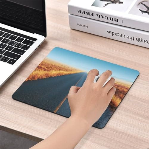 Straight Empty Asphalt Road Stretching to Horizon Mouse Pad, Small Office Computer Mouse Pads for Desk Laptop with Non-Slip Rubber Base Mouse Mat, Gaming Mouse Pads