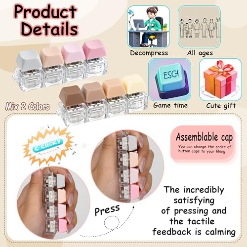 2 PCS Keyboard Fidget Toy, Keyboard Fidget Keychain 4-in-1 Keyboard Decompression Button Finger Clicker Toys, Button Stress Relief Fidget Gifts to Relief Stress (Morandi)