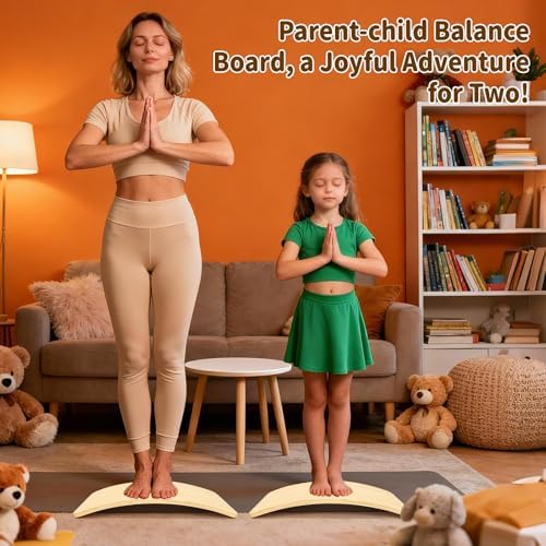 Gentle Monster Wooden Wobble Balance Board, 35 Inch Rocker Board Natural Wood, Open Ended Learning Toy, Yoga Curvy Board for Classroom & Office Adult