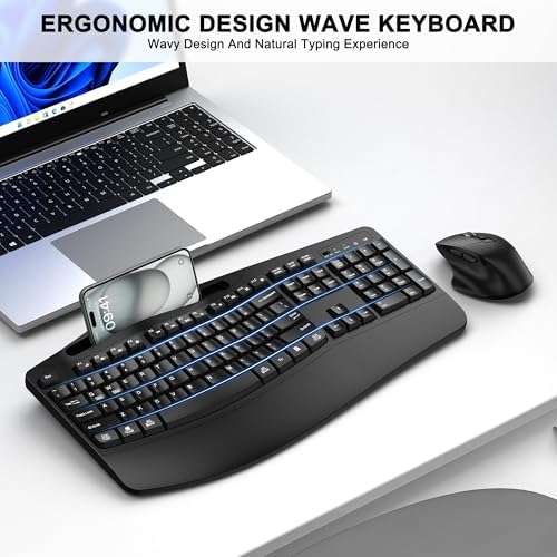 Wireless Keyboard and Mouse Combo, 2.4G Ergonomic Wave Keys(Black)