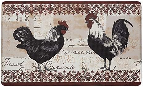 PowerSellerUSA Printed Anti Fatigue Mat, Non Slip Printed Textured Comfort Standing Floor Mats for Living, Dining Room, Bedroom, Kitchen, Office, Work (18x30 in., 2 Roosters)