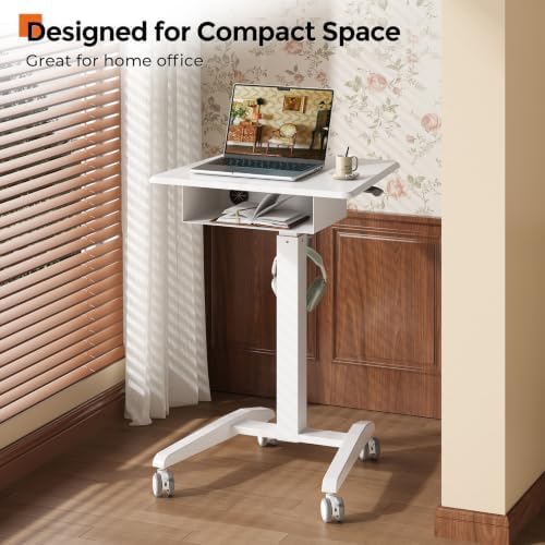 JOY worker Mobile Standing Desk with Drawer, 23.6" Small White Laptop Desk