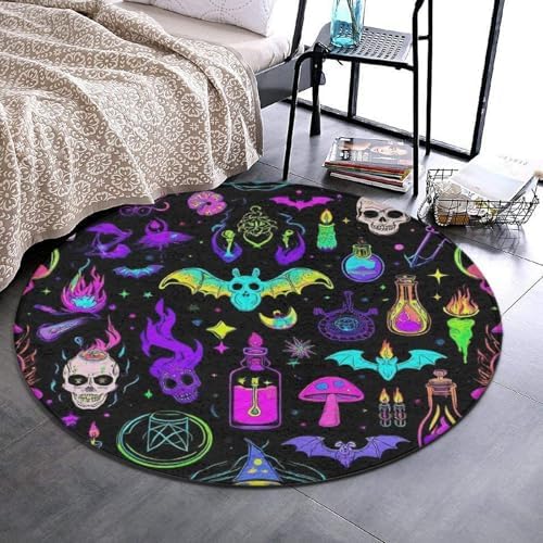 Large Round Area Rug Home Decor Modern Bathroom Rug Kitchen Office Circle Rug for Living Room Sofa Circle Cute Mat Halloween Goth Witchy Witch