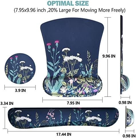 AIMSA Ergonomic Keyboard Wrist Rest and Mouse Pad with Wrist Support Set, Memory Foam Non-Slip Rubber Base, for Home, Office, Easy Typing, Pain Relief, Flowers Plants