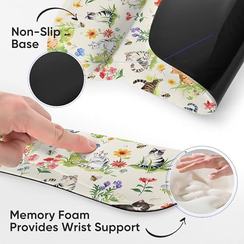 Ergonomic Memory Foam Keyboard Mouse Pad Set with Wrist Rest Support,Non-Slip Hand Wrist Cushion for Laptop/Notebook/Desktop/Computer/Gaming/Office,Easy Typing& Pain Relief (Garden Cat)