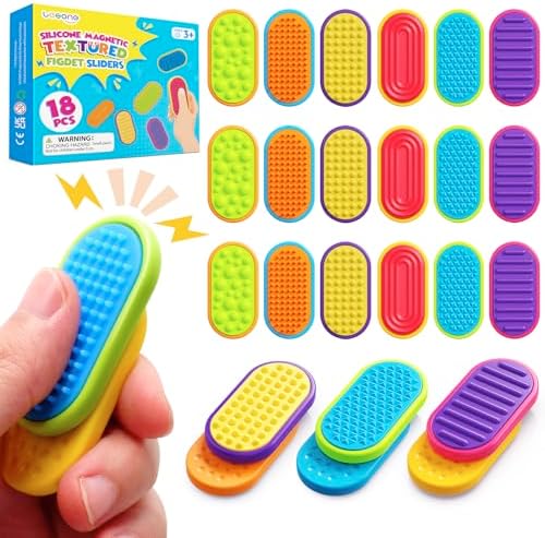Sensory Fidget Magnet Toys for Kids: 18-Pack Textured Silicone Magnetic Sliders for Autism Children Classroom Must Haves, Goodie Bags Fidgets Box Gifts Portable Quiet Travel Toys