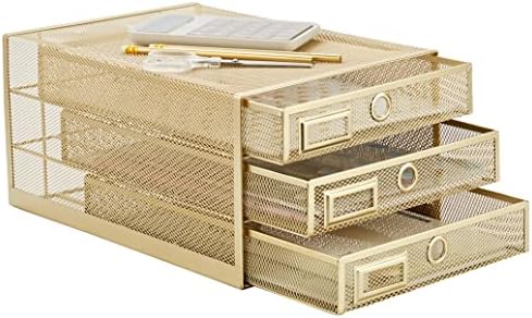 Annova Desk Organizer Wire Mesh 3 Tier Sliding Drawers Paper Sorter/Multifunctional/Premium Solid Construction for Letters, Documents, Mail, Files, Paper, Kids' Art Supplies (Gold)