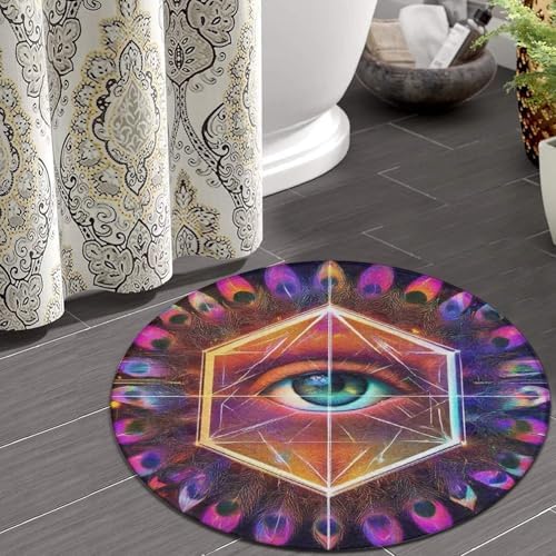 Large Round Area Rug Home Decor Modern Bathroom Rug Kitchen Office Circle Rug for Living Room Sofa Circle Cute Mat Colorful Tattoo Trippy Acid Eye, 24inch