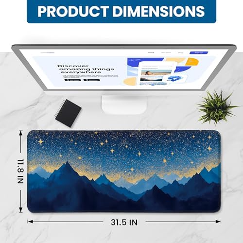 Aesthetic Desk Mat, Cute Starlit Peaks Desk Pad Protector for Work & Decor, 31.5" x 11.8", Pretty Non-Slip Extended Mouse Pad for Office or Home