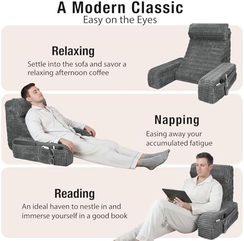 Reading Pillow for Bed Sitting Up with Large Pockets,Modern Style