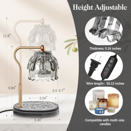 Candle Warmer Lamp with Timer Dimmer, Wax Melts Glass Lamp for Gift, Grey