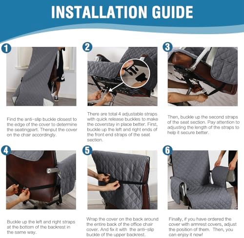 H.VERSAILTEX Water-Resistant Office Chair Protector – Universal High-Back Cover with Non-Slip Buckles, Fits Executive & Desk Chairs (Grey/Beige, Washable)
