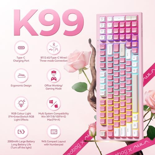 LEOBOG x Aula Pink Keyboard Wireless Creamy Computer Gaming Keyboards