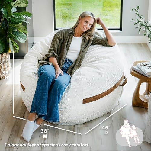 Big Joe Fuf 5Ft Oversized Foam Bean Bag Chair with Removable Cover for Kids, Teens, Adults, Sandstone Textured Boucle, 5 Foot Large Reading and Gaming Seat