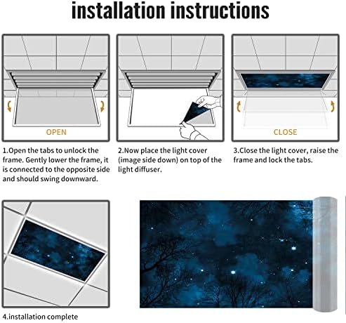 Fluorescent Light Cover Decorative Ceiling Light Filters,Night Sky Pattern,for Classroom Office Hospitals Home Ceiling Decorative,2ft x 4ft,Petrol Blue and Dark