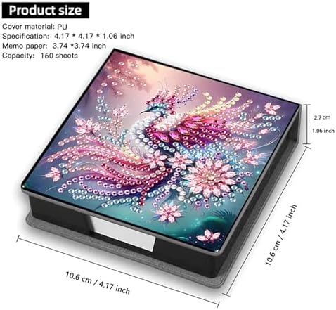 Peacock Diamond Painting Note Box Memo Pad Holder, Diamond Art Sticky Notes Organizer for Desk, Aesthetic Stationery Storage Case for Office,School Supplies (Peacock)