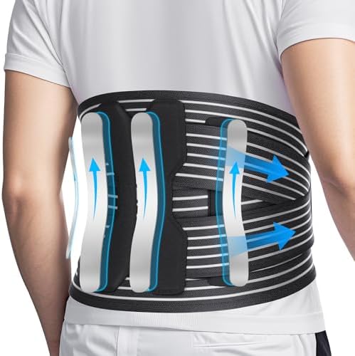 NEENCA Back Brace for Lower Back Pain Relief - Ergonomic Lumbar Support with Removable Steel Stays, Breathable Back Support Brace for Posture Correction, Sciatica, Herniated Disc, Scoliosis, Office Work, Lifting, Exercise (Black, Medium)