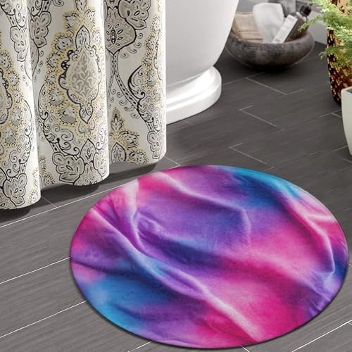 Large Home Decor Mat, Soft Round Yoga Carpet, Non Slip Machine Washable Kitchen Office Circle Rug Purple Rainbow Bisexual Pride Flag Art