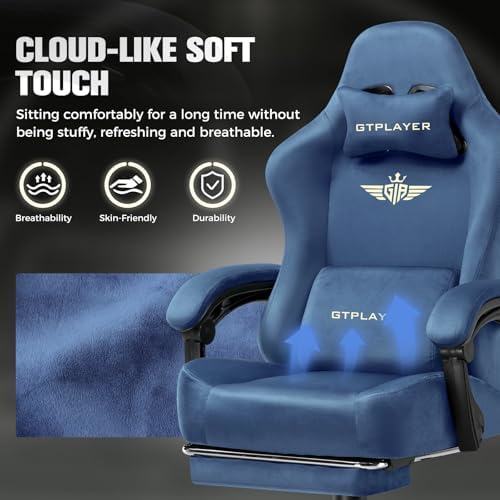 GTPLAYER Big and Tall Gaming Chair 400lbs Heavy Duty Office Chair with Foot Rest, High Back Pocket Spring Ergonomic Computer Chair for Adults, Wide Comfy Seated Cushion with Linkage Armrests, Blue