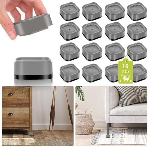 16 Pack Furniture Risers 1, 2 or 3 Inch, Adjustable Bed Risers Heavy Duty For Table Desk Couch Chair Sofa Cabinet Bed Legs Dorm, Square Stackable Bed Raisers Blocks Lift Height 1", 2" or 3", Grey