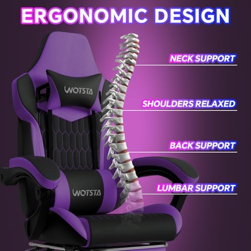 Gaming Chair with Footrest, High Back Gaming Chairs PVC Leather Ergonomic Gamer Chair with Adjustable Headrest Lumbar Support Racing Style Video Gaming Chair for Office/Home (Purple)