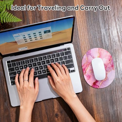 Oval Mouse Pad 6x8in Non-Slip for Laptop,Pink Marble