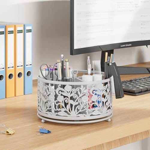 EKNITEY Rotating Mesh Desk Organizer - 4 Slots Cute Pen Pencil Holder Caddy