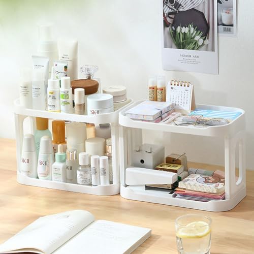 2PCS Kitchen Spice Rack or Bathroom Countertop Organizer, 2-Tier Desk Organizers，Mail Holder for Office Desk Organization, Gift for Teachers, Classmates, and Friends,White
