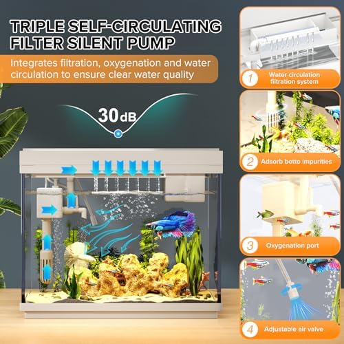 Vehipa Betta Fish Tank 2.4 Gallon HD Glass Aquarium Starter Kits