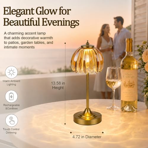 Rechargeable Cordless Table Lamp, 3 Color Temps & Stepless Dimming