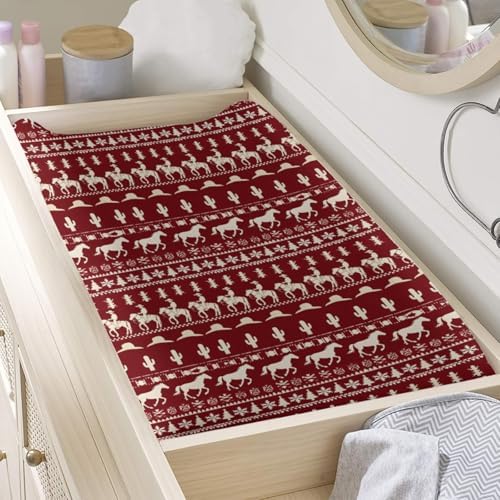 Christmas Western Theme Cactus Horses Winter Holiday Trees Snowflakes Pattern Baby Changing Pad Cover, Unisex Christmas Nursery Diaper Changing Table Pad Mat Sheet for Boys Girls-16x32