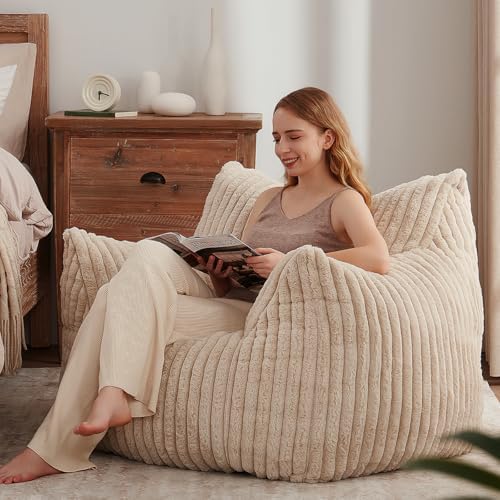 Achicsofar Bean Bag Chair for Adults Teens, Giant Faux Fur Beanbag Armchair