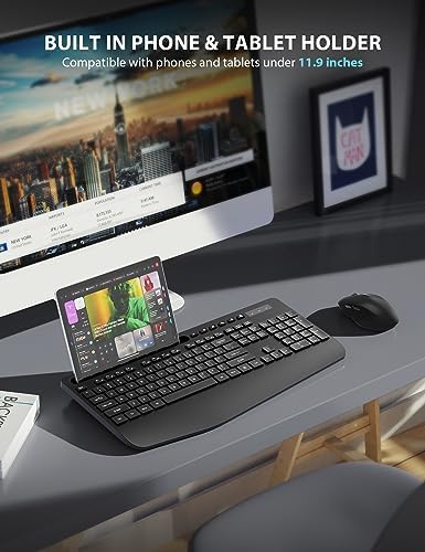 Wireless Keyboard and Mouse Combo - Full-Sized, Ergonomic Wrist Rest