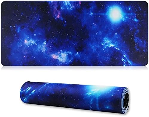 Large Gaming Mouse Pad with Stitched Edges,[27.5x11.8In] Extended Blue Space Mouse Pad with Non-Slip Natural Rubber Base for Gamer/Desktop/Office/Home 70x30 Bluespace04