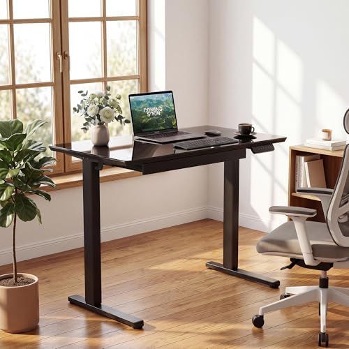 YDN Glass Standing Desk with Drawers 35x20 Inch Black