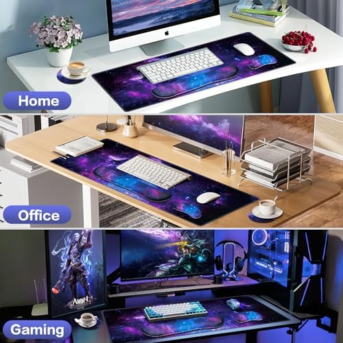 Mouse Pad Galaxy with Wrist Rest, 4-in-1 Large Mousepad Keyboard