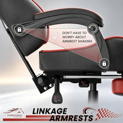 Ferghana Red Gaming Chair, Ergonomic Racing Style Computer Chair with Footrest, Adjustable Reclining, Lumbar and Head Support, PU Leather Gamer Chair