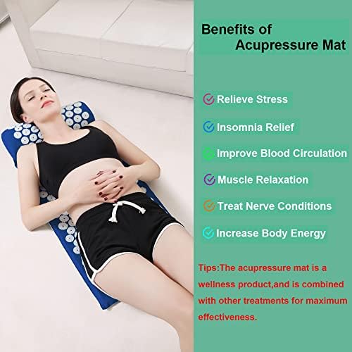 XiaoMaGe 28.7" Acupressure Mat and Pillow Set with Carry Bag (Blue)