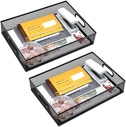 2 Pcs Desk Drawer Organizer, A4 Large Metal Mesh Desk Organizer Tray, Versatile Storage Box Set for Office Home Supplies,13 x 9 inches