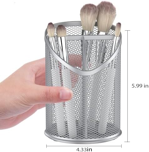 Delifox 2 Pack Pen Holder Mesh Round Pencil (Silver)