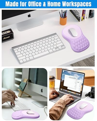 Ergonomic Mouse Pad with Sloped Memory Foam Wrist Rest, Purple&Grey