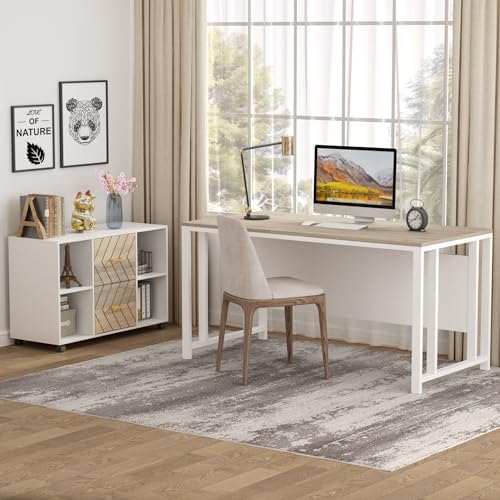 Tribesigns 2 Drawer File Cabinet, Large Mobile Lateral Filing Cabinet for Letter Size, Printer Stand with Storage Shelves and Rolling Wheels for Home Office (White)