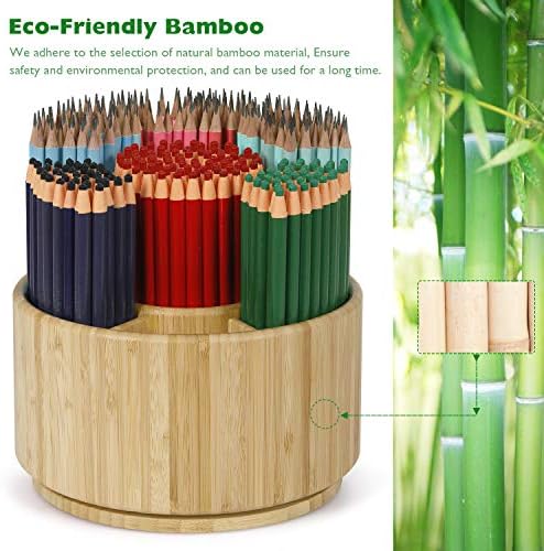 Bamboo Rotating Pencil Holder for Desk,Pen Holder with 7 Compartments