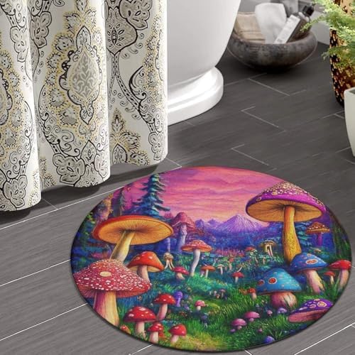 Highly Premium Quality Floor Mat, Office Chair Decor Mat, Room Sofa Yoga Soft Round Carpet Trippy Mushrooms Art, 60inch